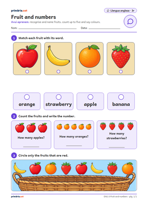 Primera pàgina de la fitxa «Fruit and numbers»
