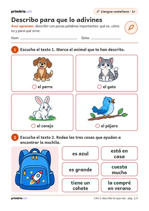 Primera pàgina de la fitxa «Describo para que lo adivines»