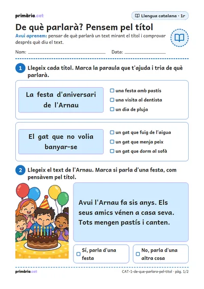 Pàgina 1 de 2: De què parlarà? Pensem pel títol