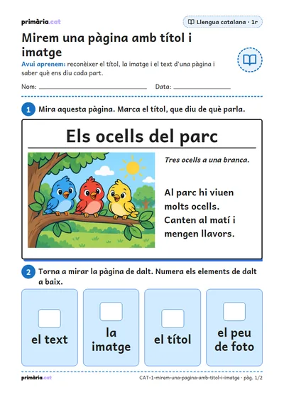 Pàgina 1 de 2: Mirem una pàgina amb títol i imatge
