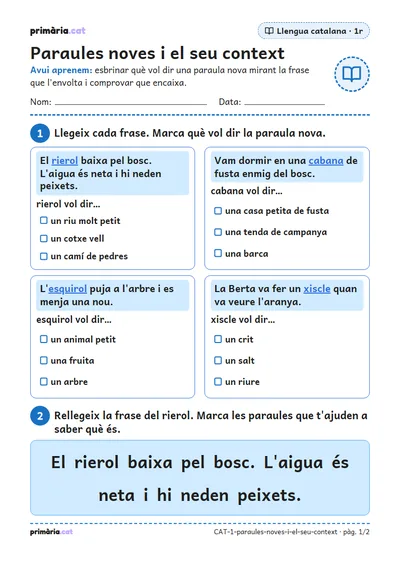 Pàgina 1 de 2: Paraules noves i el seu context