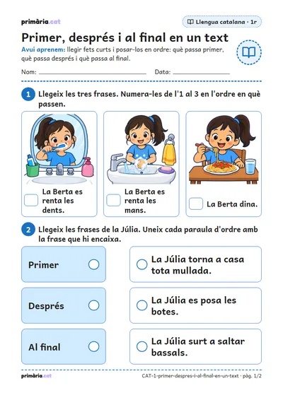 Pàgina 1 de 2: Primer, després i al final en un text