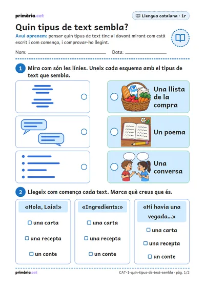 Pàgina 1 de 2: Quin tipus de text sembla?