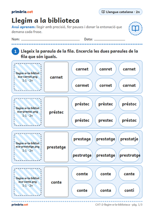 Primera pàgina de la fitxa «Llegim a la biblioteca»