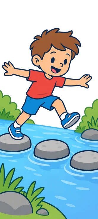 Un nen saltant per pedres