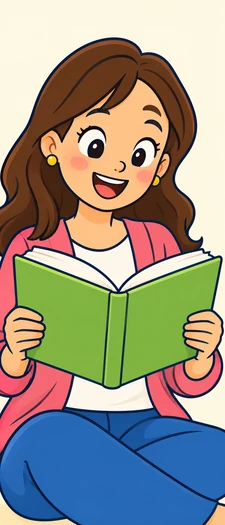 Una mestra llegeix un llibre en veu alta i somriu