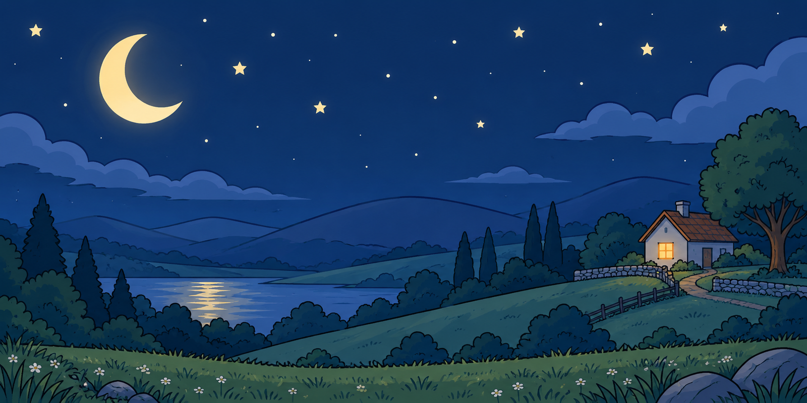 Un paisaje nocturno con luna, símbolo del pasado