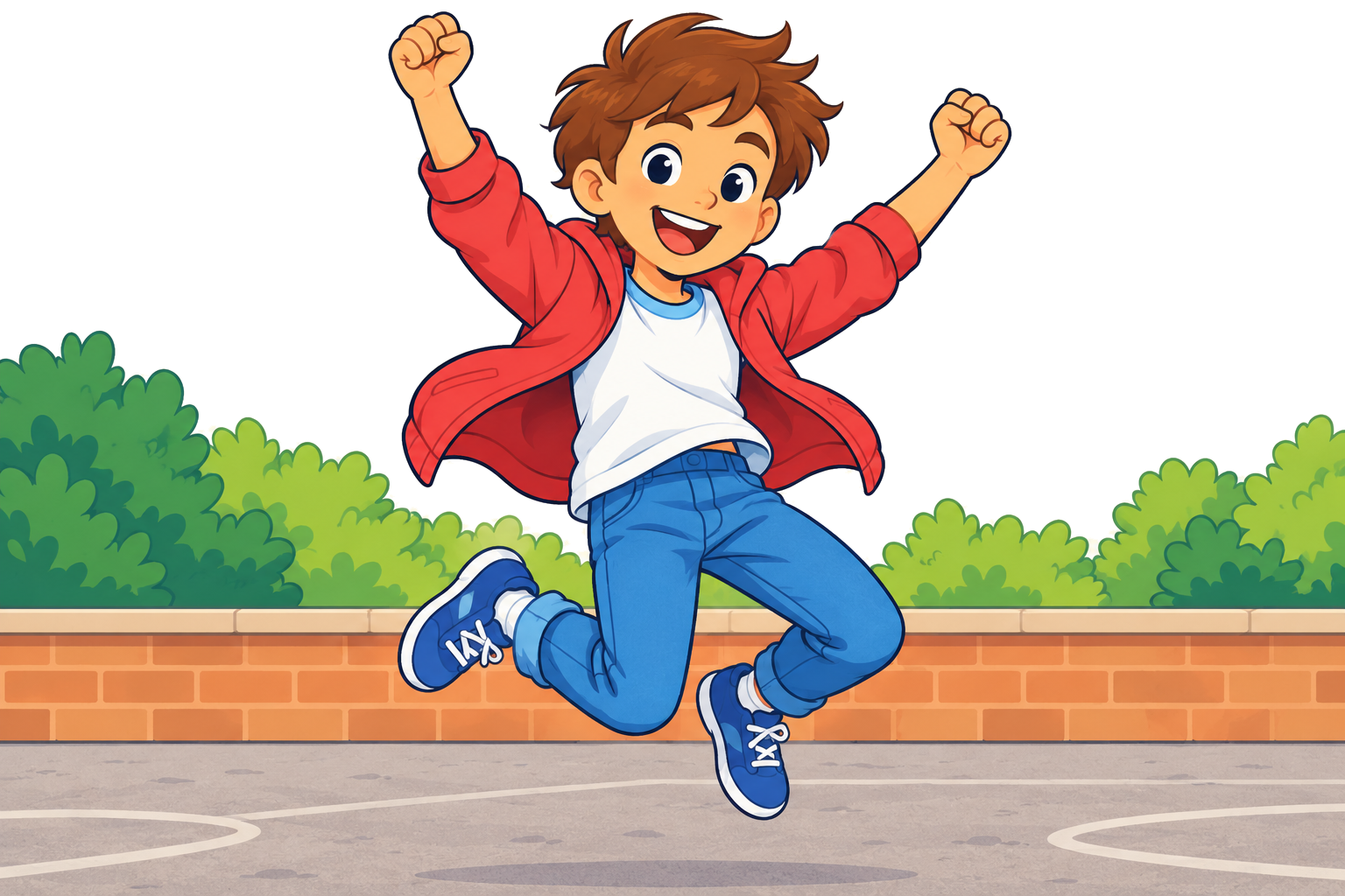 Un niño saltando en el patio