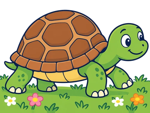 Una tortuga camina per l'herba