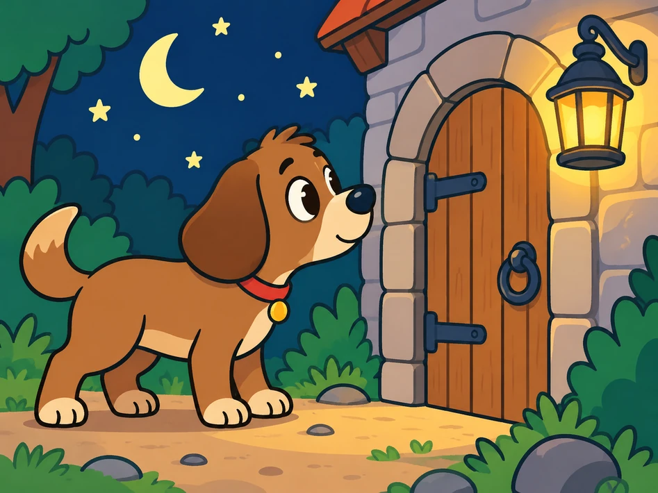 Un gos mira una porta de nit