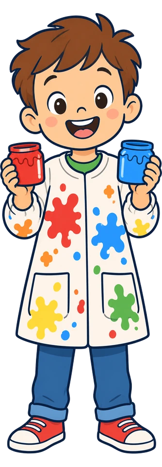 Un nen amb dos pots de pintura