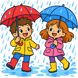 Dos nens sota la pluja