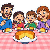 La família menja pastís