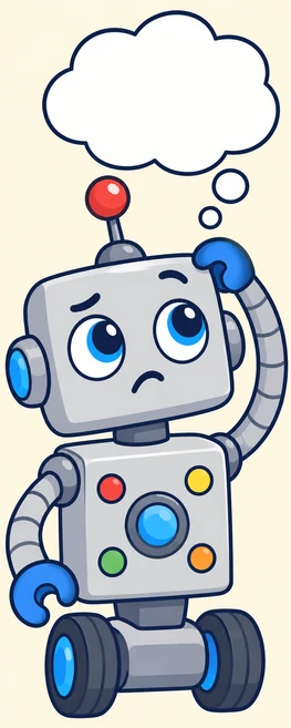 Un robot es grata el cap amb una bafarada buida