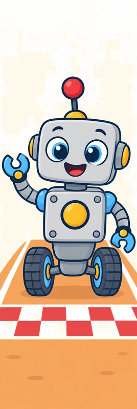 Un robot amb rodes saluda a la línia de sortida