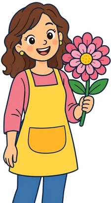 Una mestra sosté una flor gran i somriu