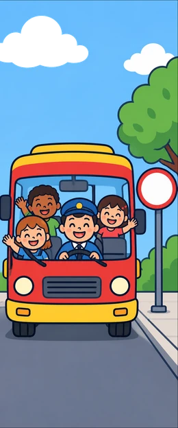 Un autobús vist de costat amb els passatgers saludant