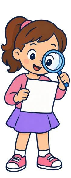 Una nena amb una lupa comprova amb atenció un full de paper en blanc
