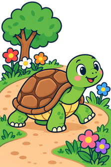 Una tortuga camina lentament pel camí.