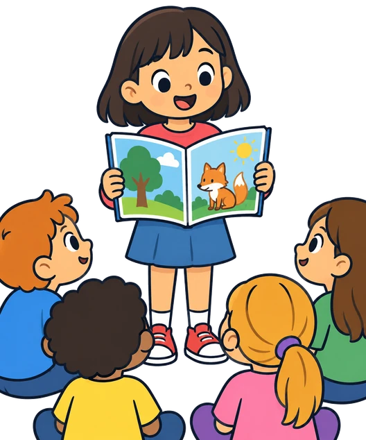 Una nena llegeix un llibre davant dels companys