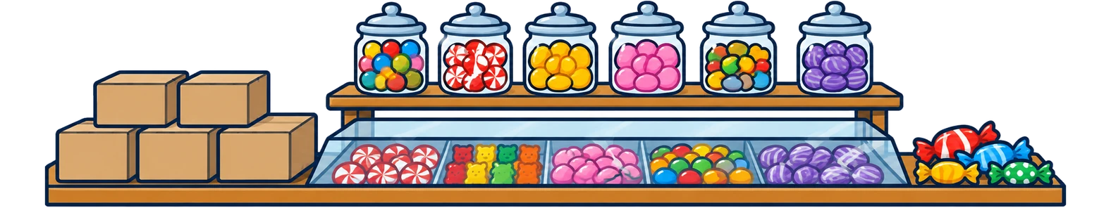 El taulell d'una botiga de bombons