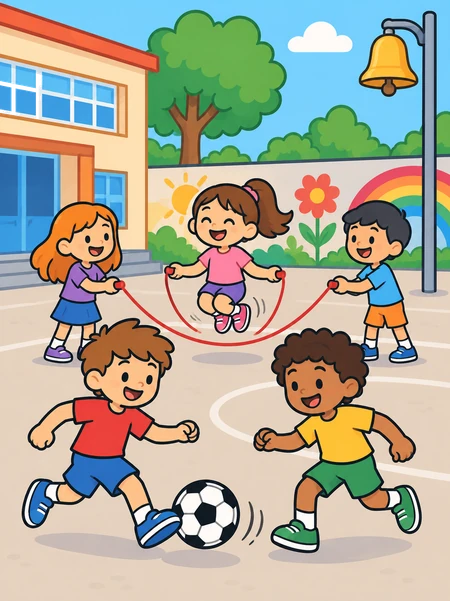 Un pati d'escola amb infants jugant
