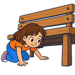La Joana mira sota un banc.