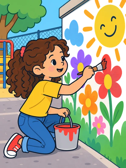 La Laia pinta un mural al pati
