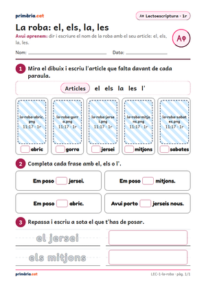 Primera pàgina de la fitxa «La roba: el, els, la, les»