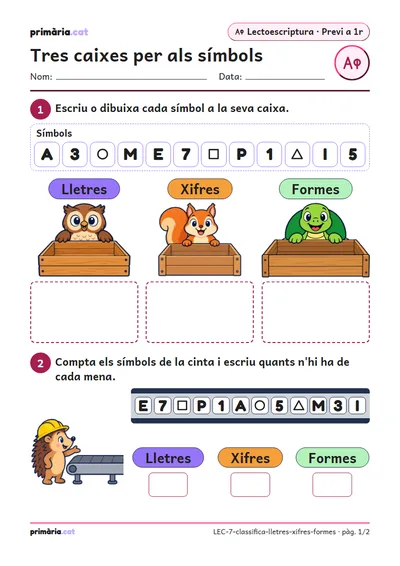 Pàgina 1 de 2: Tres caixes per als símbols