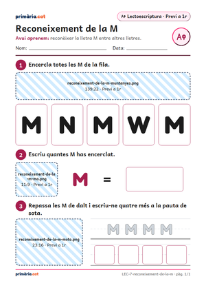 Primera pàgina de la fitxa «Reconeixement de la M»