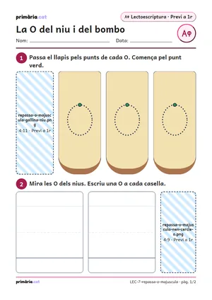 Primera pàgina de la fitxa «La O del niu i del bombo»