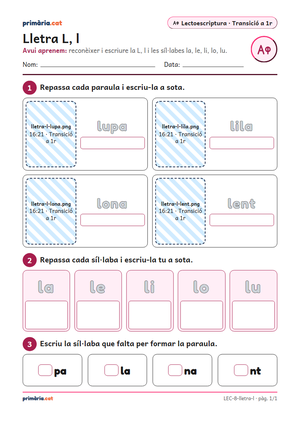 Primera pàgina de la fitxa «Lletra L, l»