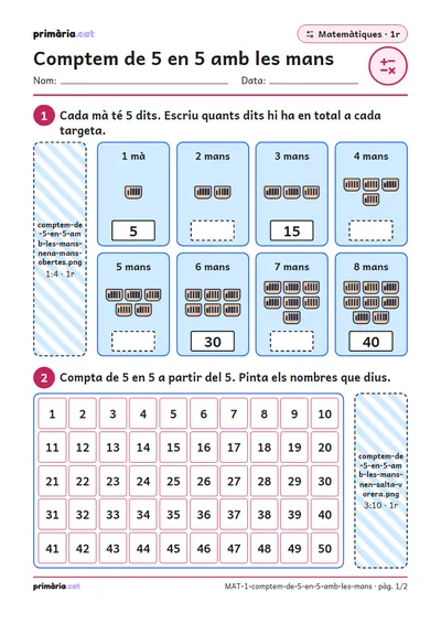 Pàgina 1 de 2: Comptem de 5 en 5 amb les mans