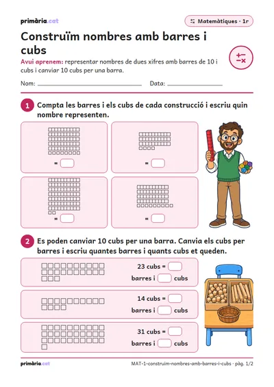 Pàgina 1 de 2: Construïm nombres amb barres i cubs