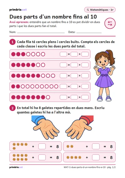 Pàgina 1 de 2: Dues parts d'un nombre fins al 10