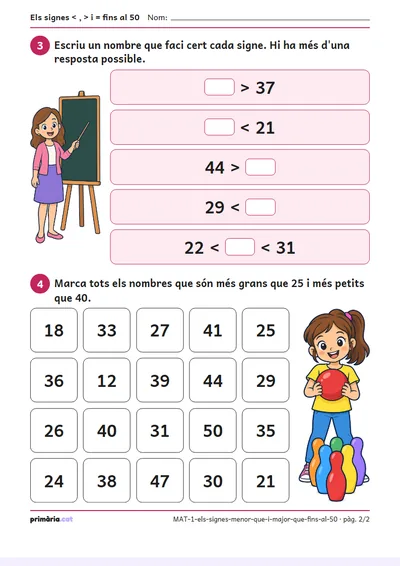 Pàgina 2 de 2: Els signes < , > i = fins al 50