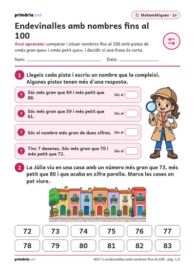Pàgina 1 de 2: Endevinalles amb nombres fins al 100
