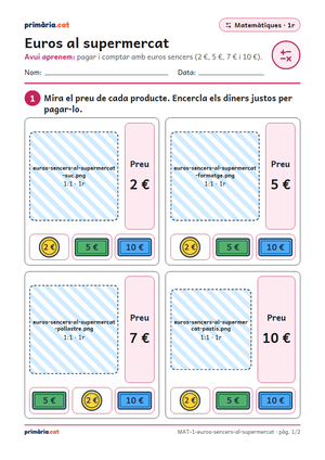 Primera pàgina de la fitxa «Euros al supermercat»