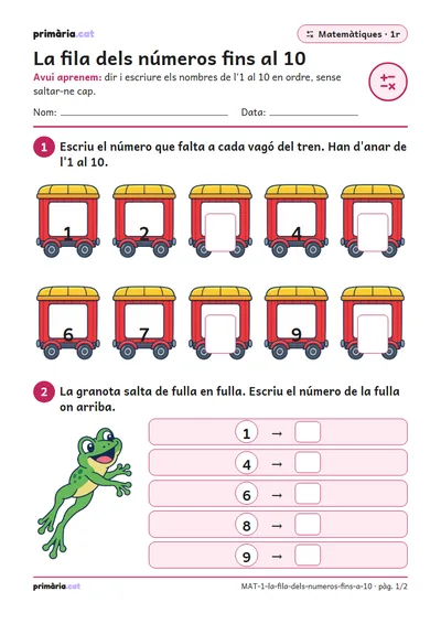 Pàgina 1 de 2: La fila dels números fins al 10