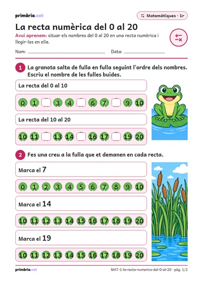 Pàgina 1 de 2: La recta numèrica del 0 al 20