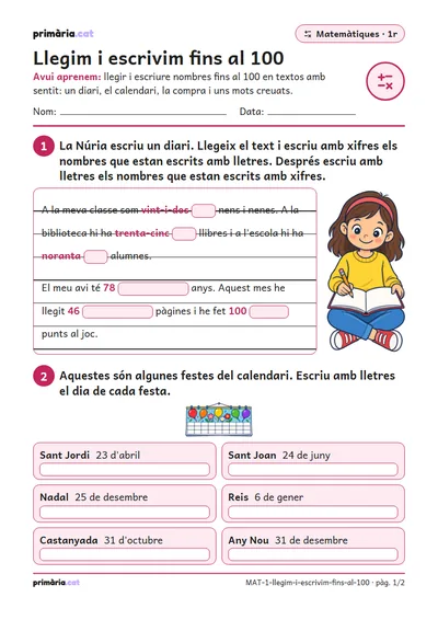 Pàgina 1 de 2: Llegim i escrivim fins al 100
