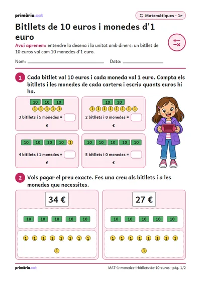 Pàgina 1 de 2: Bitllets de 10 euros i monedes d'1 euro