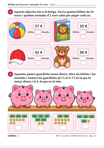 Pàgina 2 de 2: Bitllets de 10 euros i monedes d'1 euro