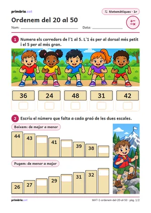 Primera pàgina de la fitxa «Ordenem del 20 al 50»