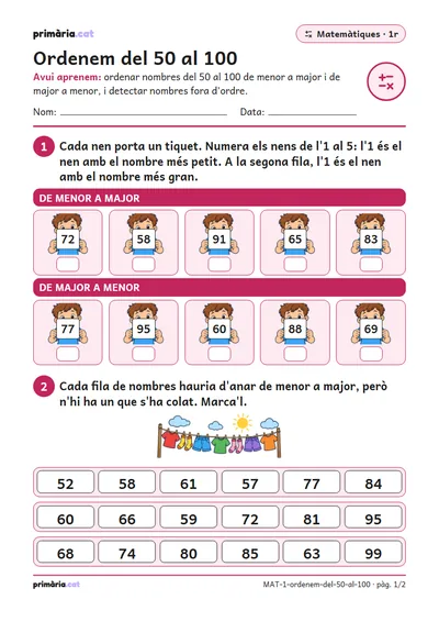 Pàgina 1 de 2: Ordenem del 50 al 100