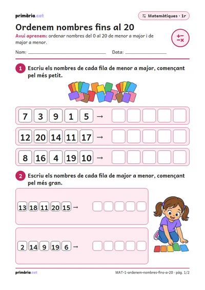 Pàgina 1 de 2: Ordenem nombres fins al 20