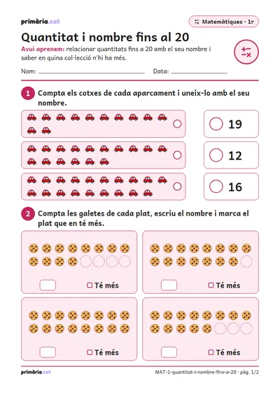Pàgina 1 de 2: Quantitat i nombre fins al 20