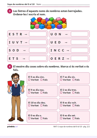 Pàgina 2 de 2: Sopa de nombres del 0 al 10