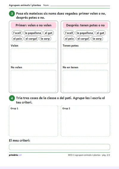 Pàgina 2 de 2: Agrupem animals i plantes